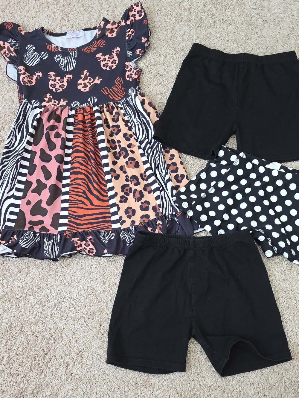Girls' Animal Print Dress with Black Shorts Set